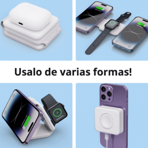 Cargador Inalámbrico 3 en 1 – Rápido, Seguro y Sin Cables